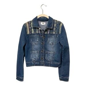 Jolt Aztec Western Short Blue Denim Jacket Size M